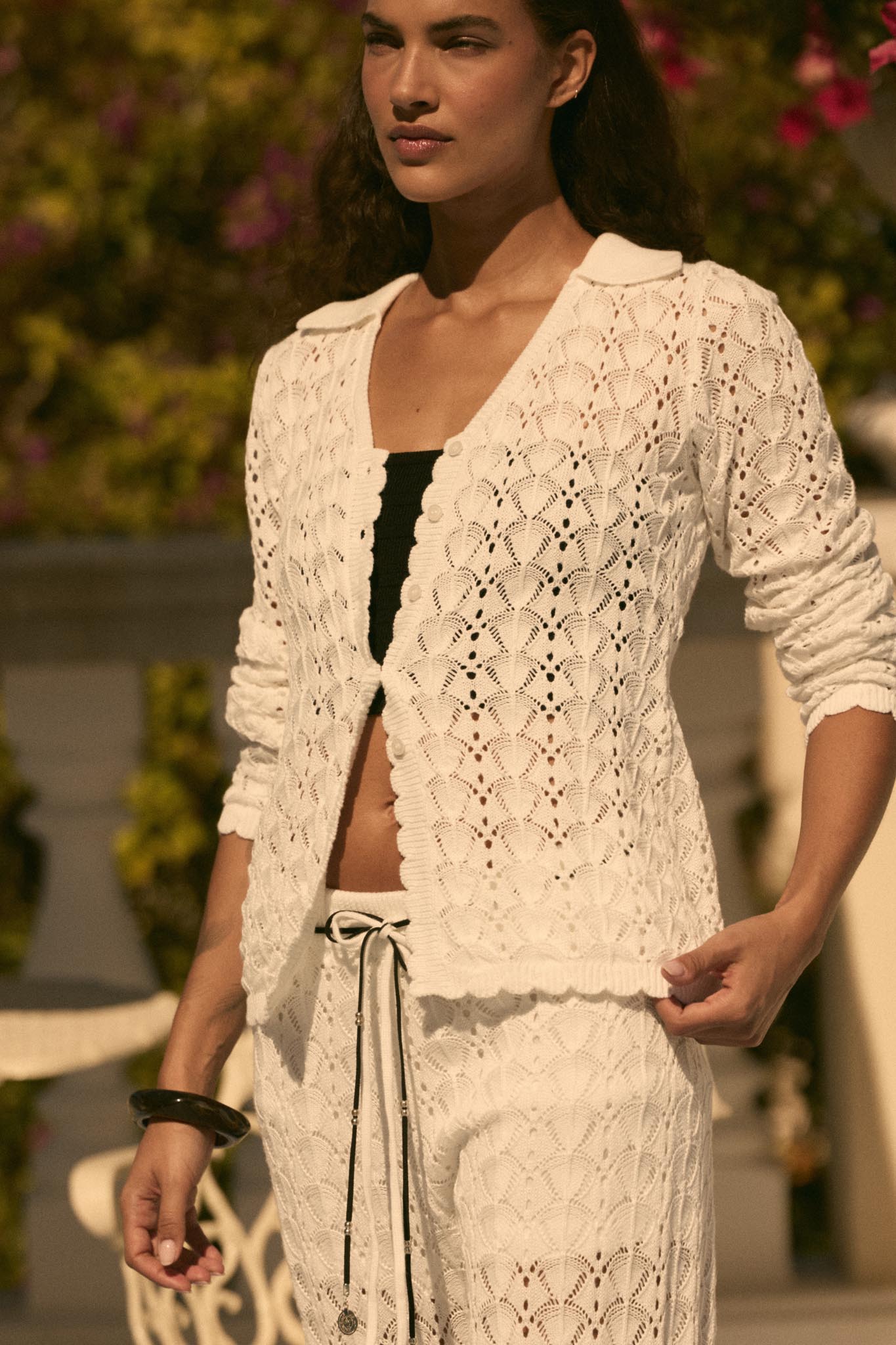 Anything for You Pointelle-Knit Collared Cardigan