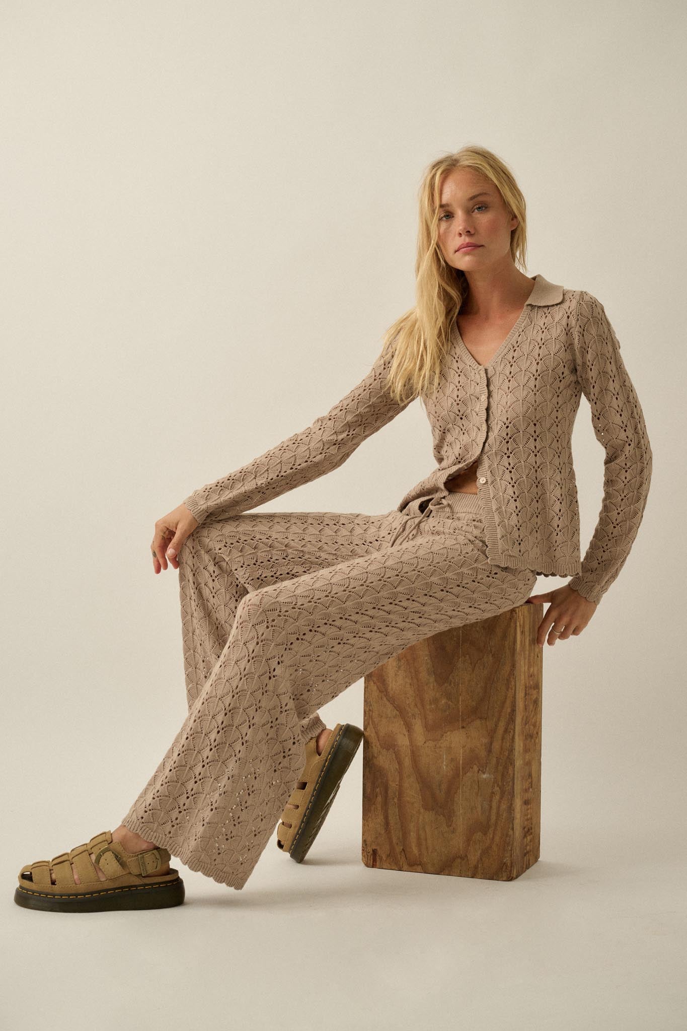 Anything for You Pointelle-Knit Collared Cardigan