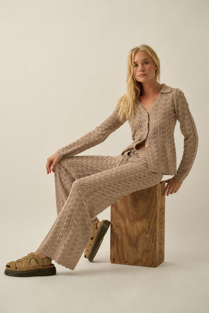Anything for You Pointelle-Knit Collared Cardigan
