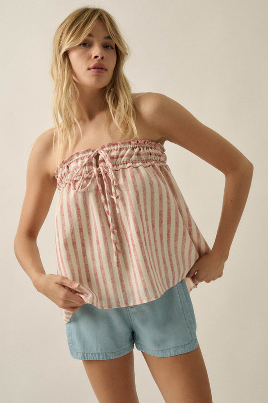 All Weekend Long Striped Strapless Swing Top