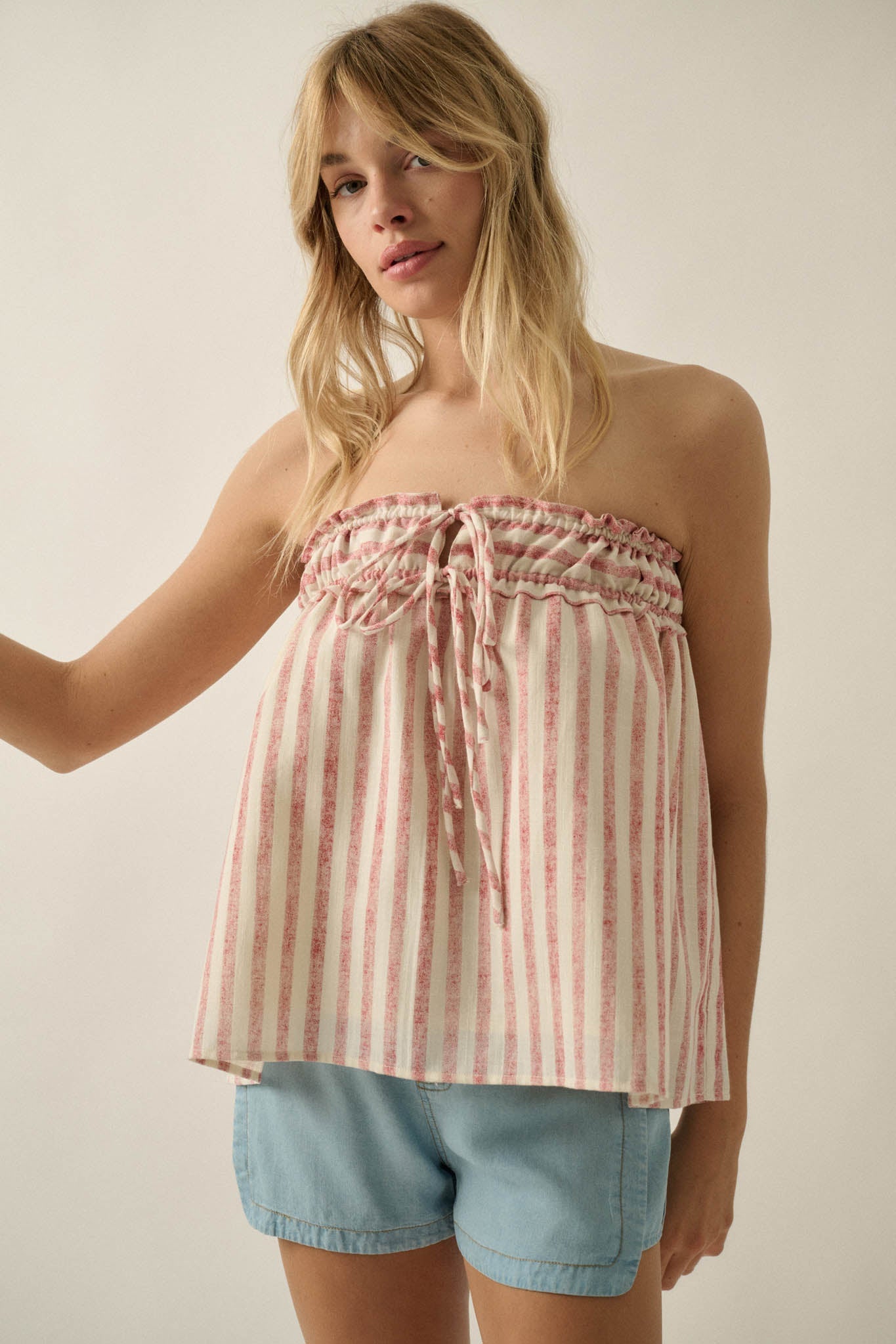 All Weekend Long Striped Strapless Swing Top