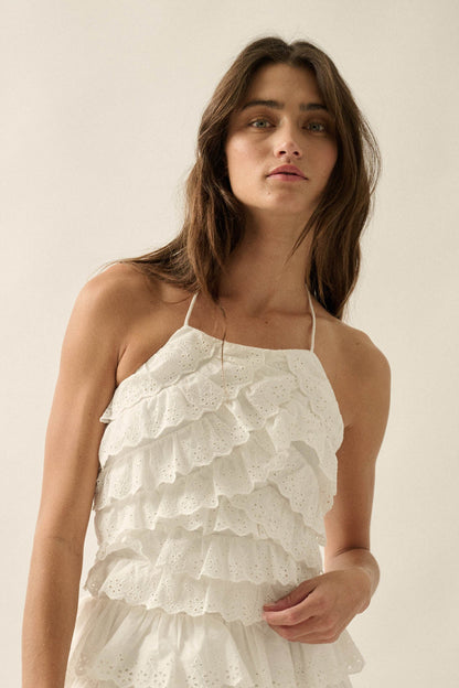 First Crush Tiered Ruffle Eyelet Lace Halter Top