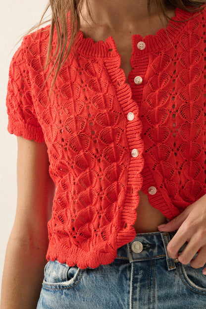 Something More Pointelle-Knit Short-Sleeve Cardigan