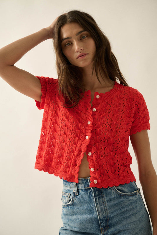 Something More Pointelle-Knit Short-Sleeve Cardigan