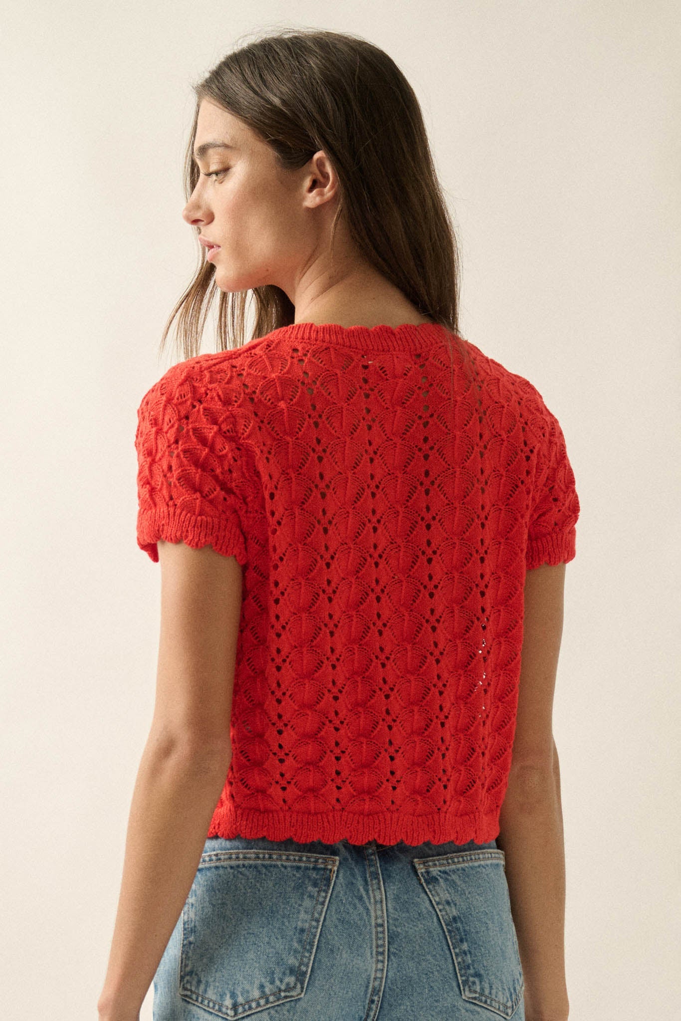 Something More Pointelle-Knit Short-Sleeve Cardigan