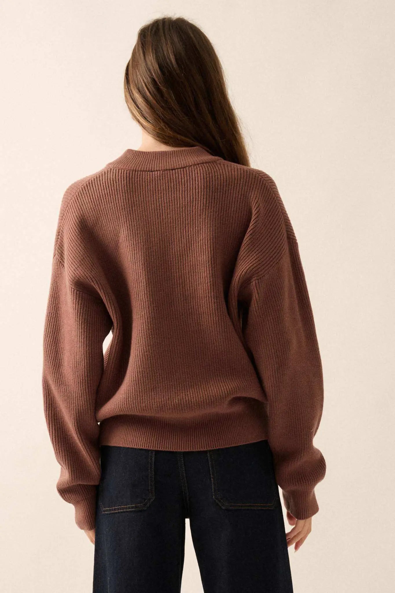Say Anything Ribbed Knit Henley Sweater