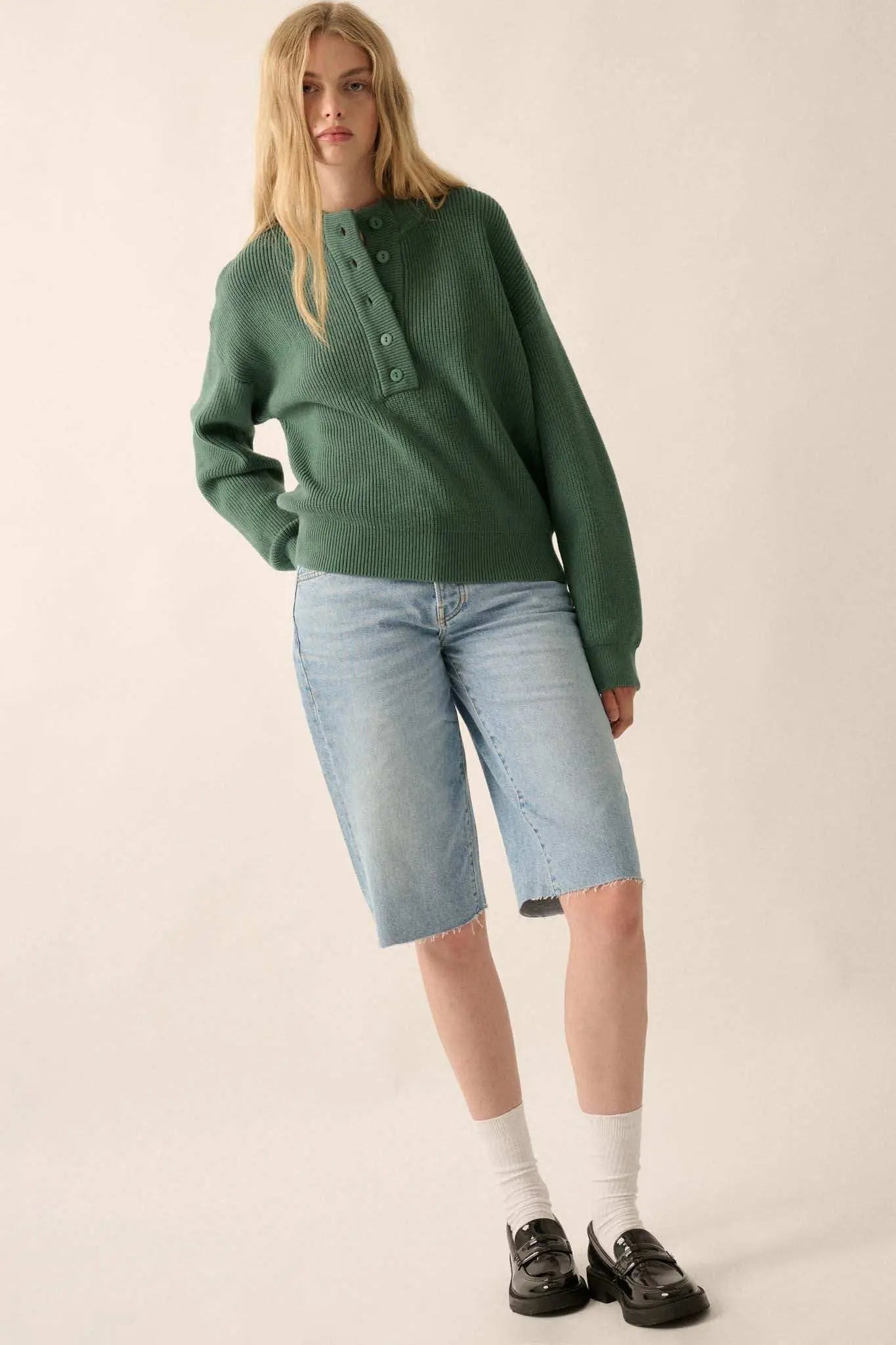 Say Anything Ribbed Knit Henley Sweater