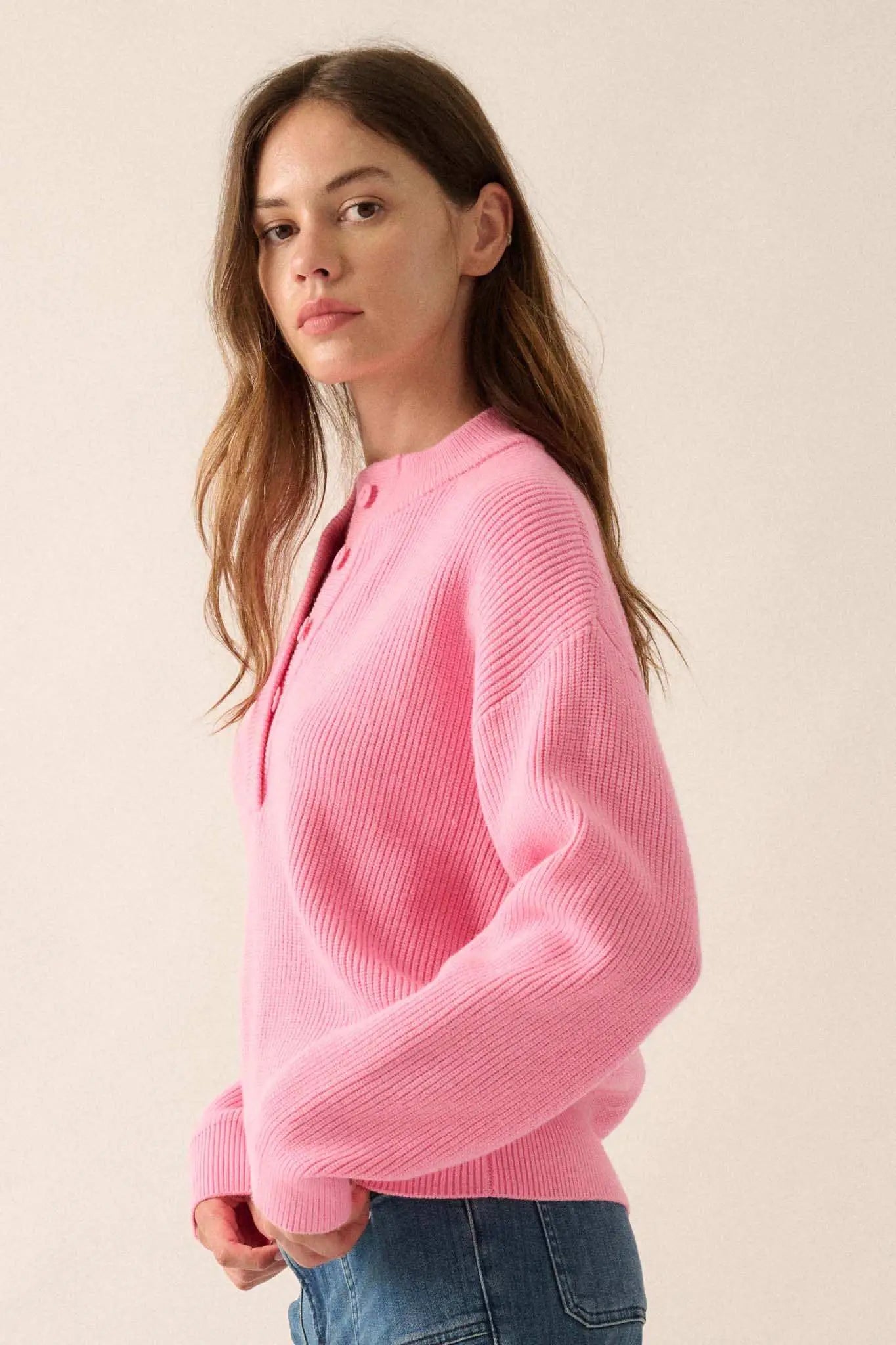 Say Anything Ribbed Knit Henley Sweater