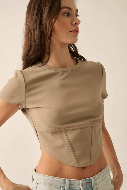 Essential Trends Solid Crepe Cropped Corset Tee
