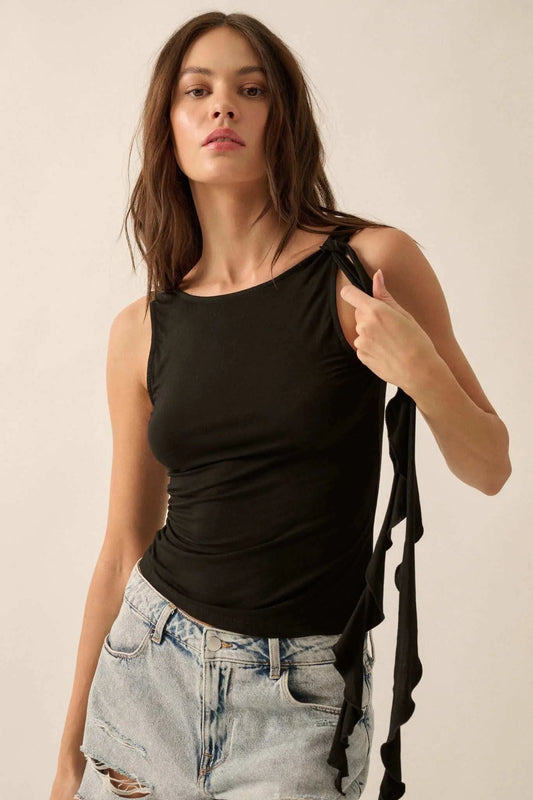 Smooth Moves Ruffle Tie-Strap Sleeveless Top