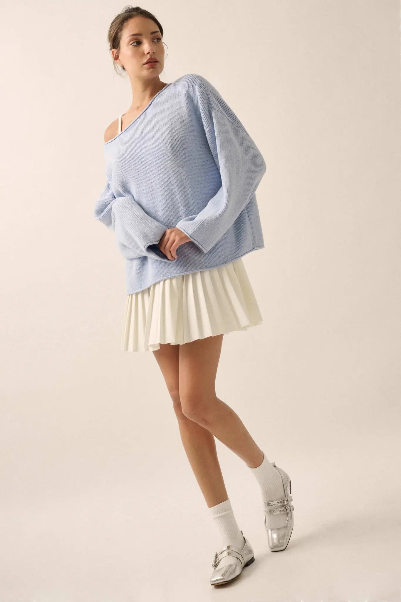 Chill Vibes Rolled-Edge Ribbed Knit Sweater