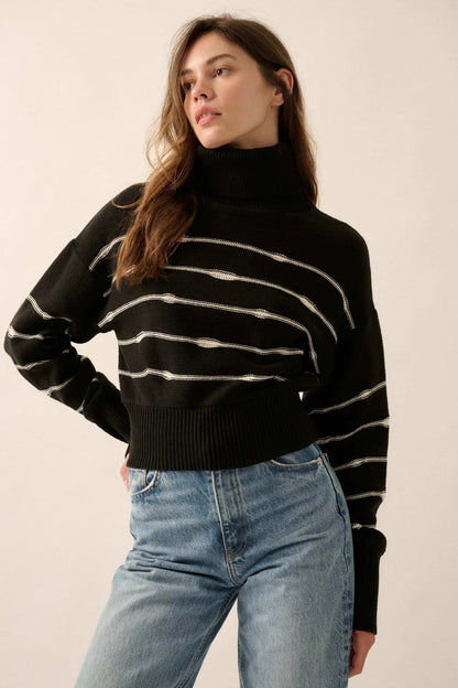 Draw the Line Striped Banded Turtleneck Sweater