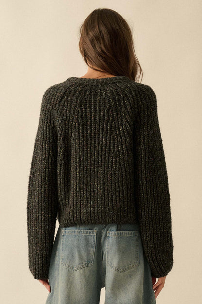Soft Sunday Ribbed Knit Buttoned V-Neck Cardigan