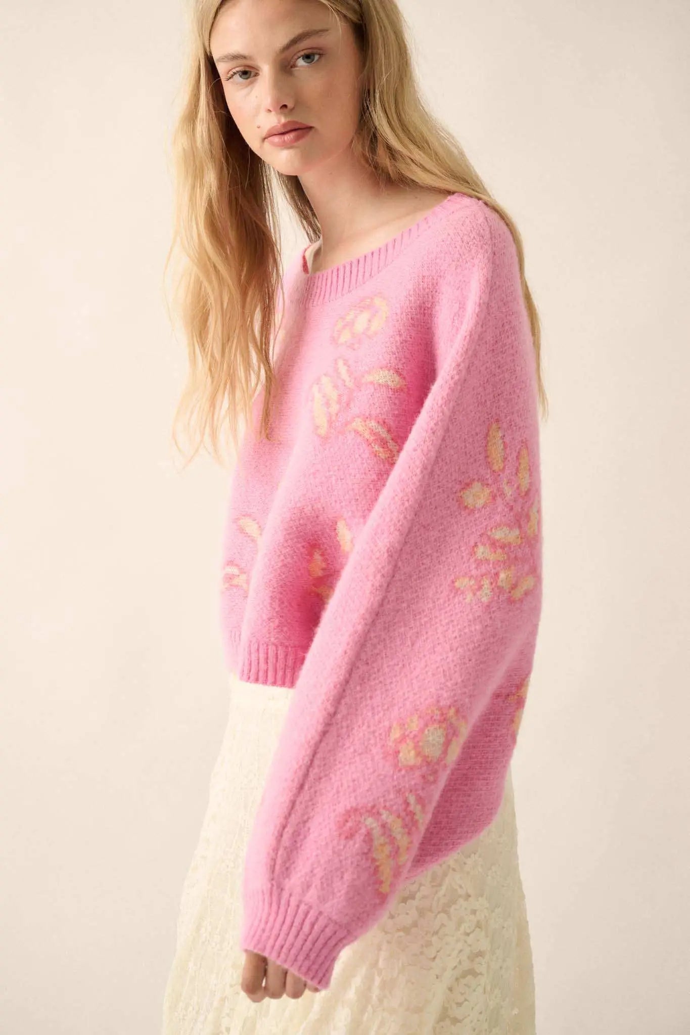Get Growing Oversize Cropped Floral Sweater