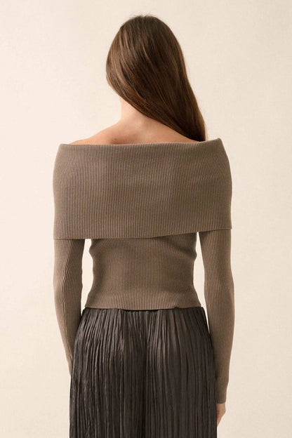 Shaper Fit Rib-Knit Off-Shoulder Foldover Top