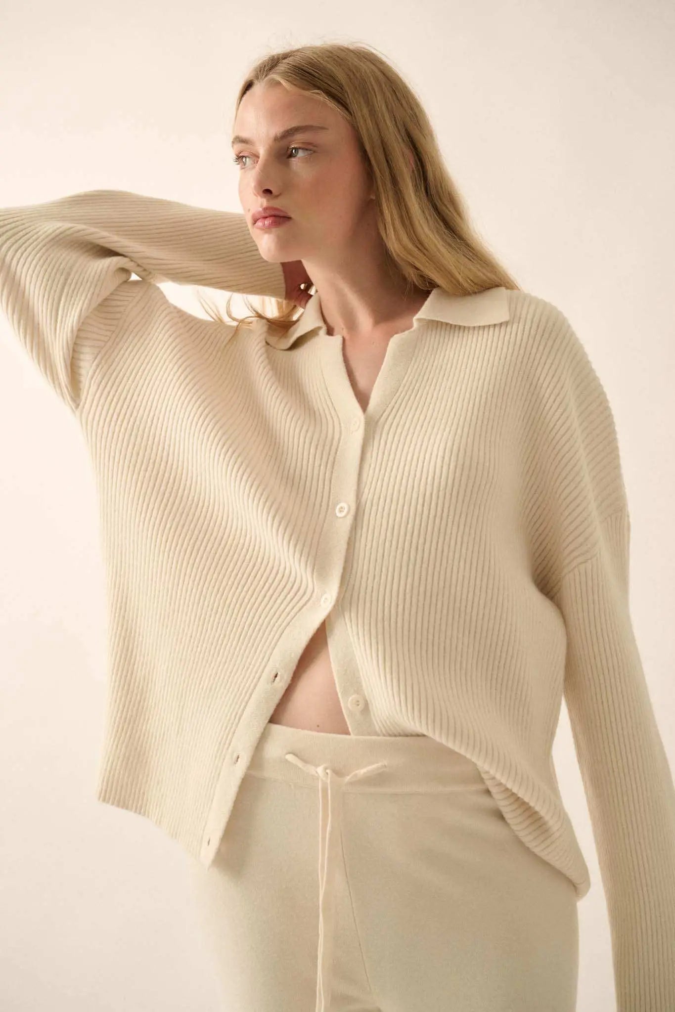 Promise the Label Rib-Knit Oversize Cardigan Sweater