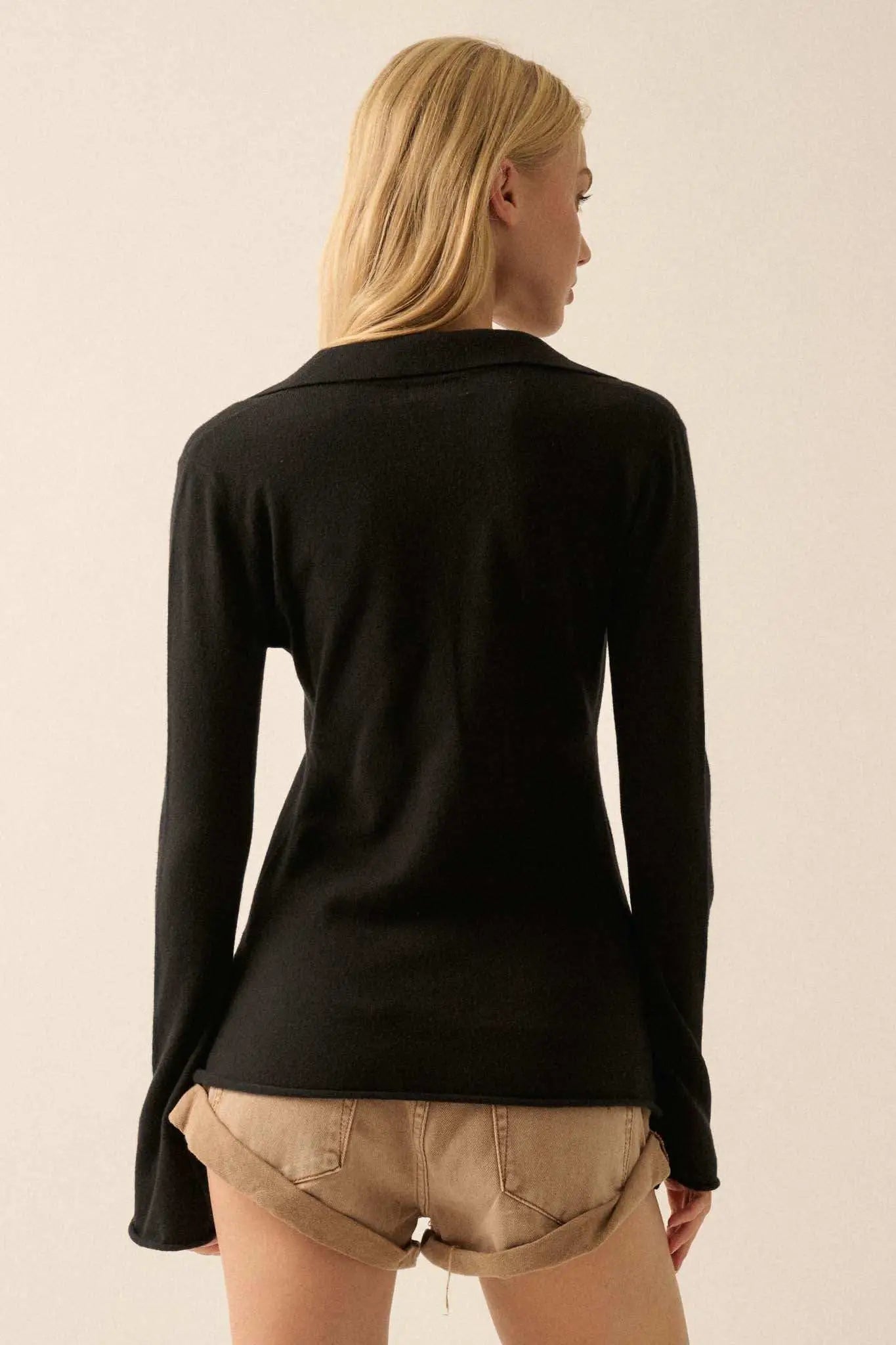 Promise the Label Brushed Knit Split-Front Top
