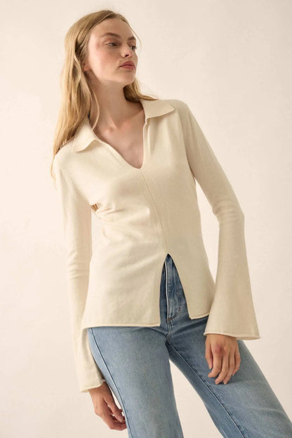 Promise the Label Brushed Knit Split-Front Top