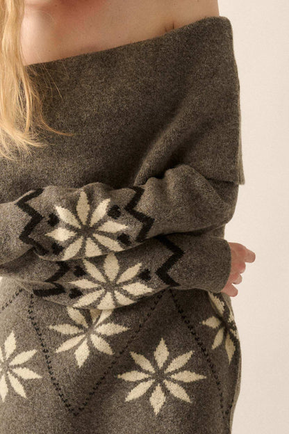 Apres Ski Off-Shoulder Foldover Alpine Sweater