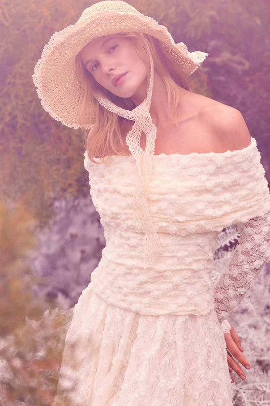 Good Graces Floral Lace Off-Shoulder Thumbhole Top