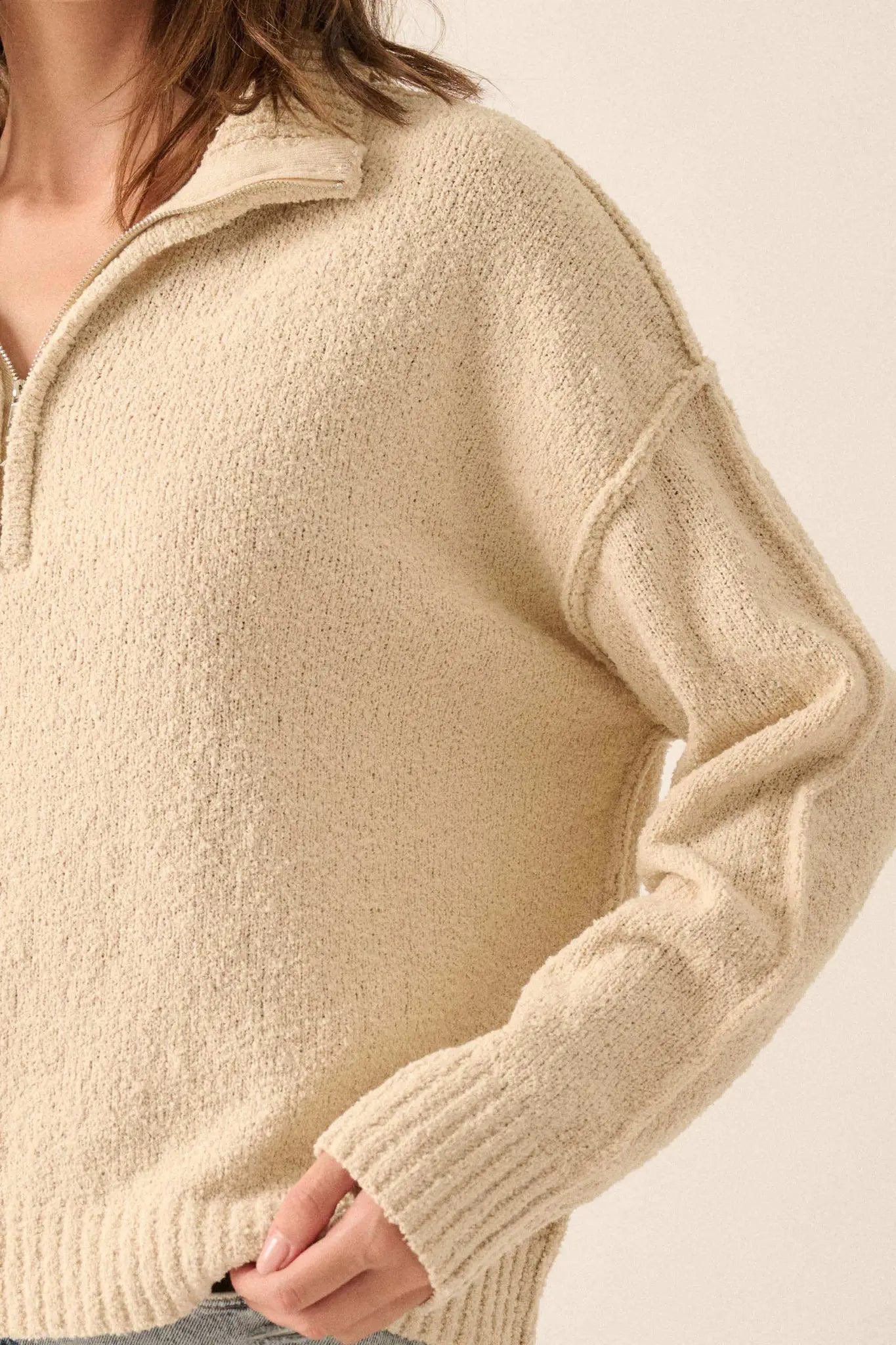 Choose Joy Textured Knit Half-Zip Sweater