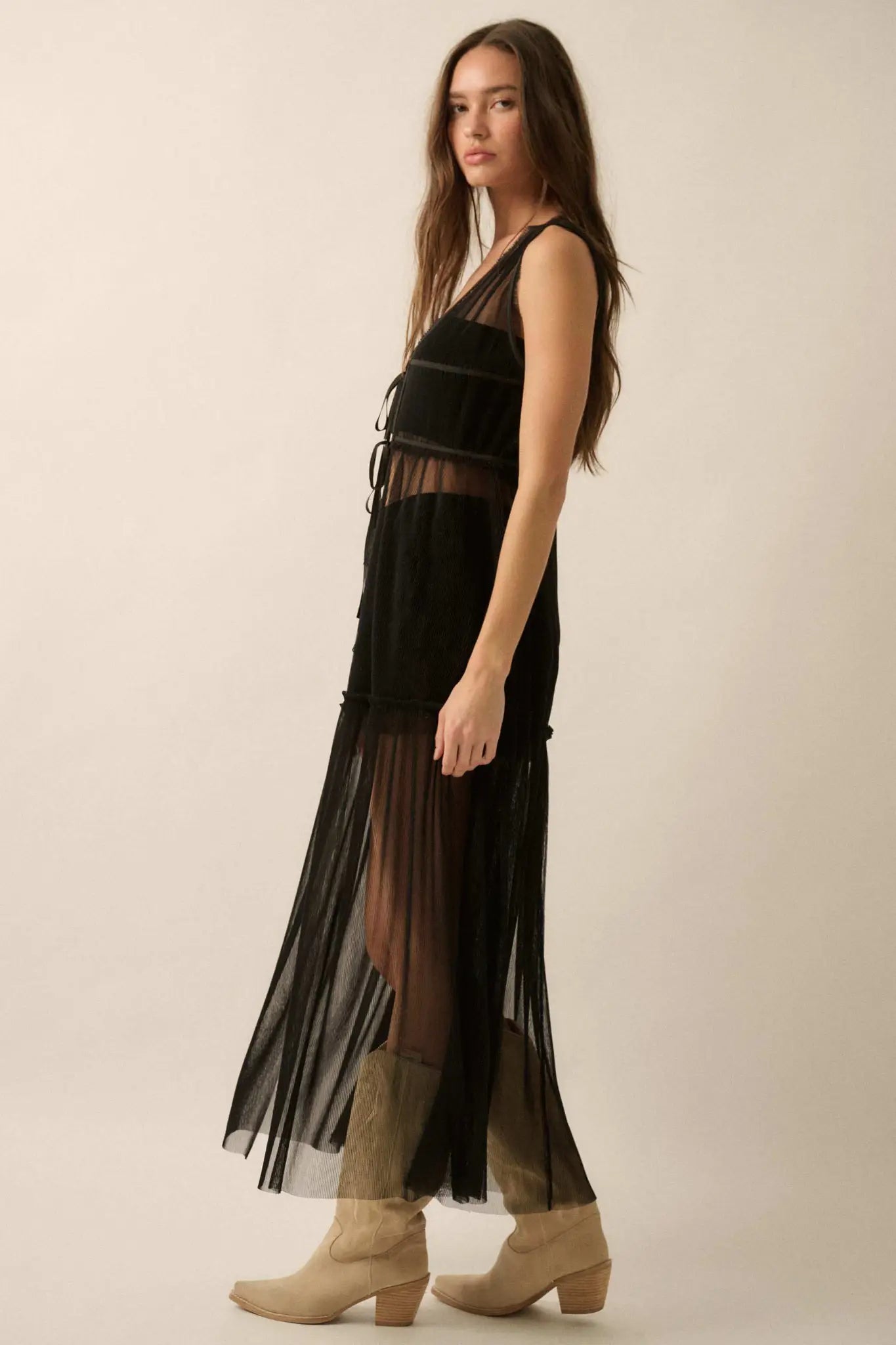 Softest Sigh Sheer Tulle Tie-Front Maxi Top