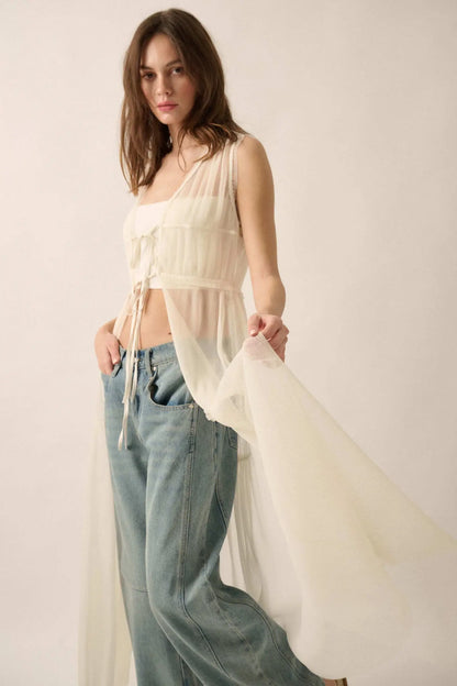 Softest Sigh Sheer Tulle Tie-Front Maxi Top