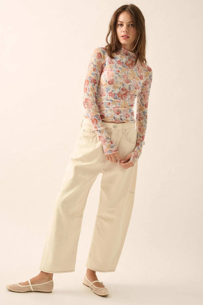 Bouquet All Day Floral Mesh Thumbhole Top