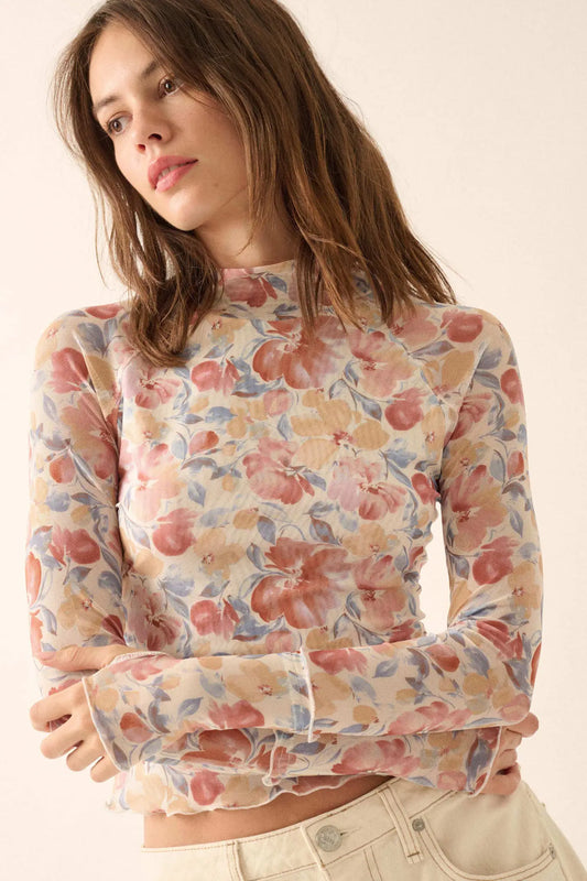 Bouquet All Day Floral Mesh Thumbhole Top