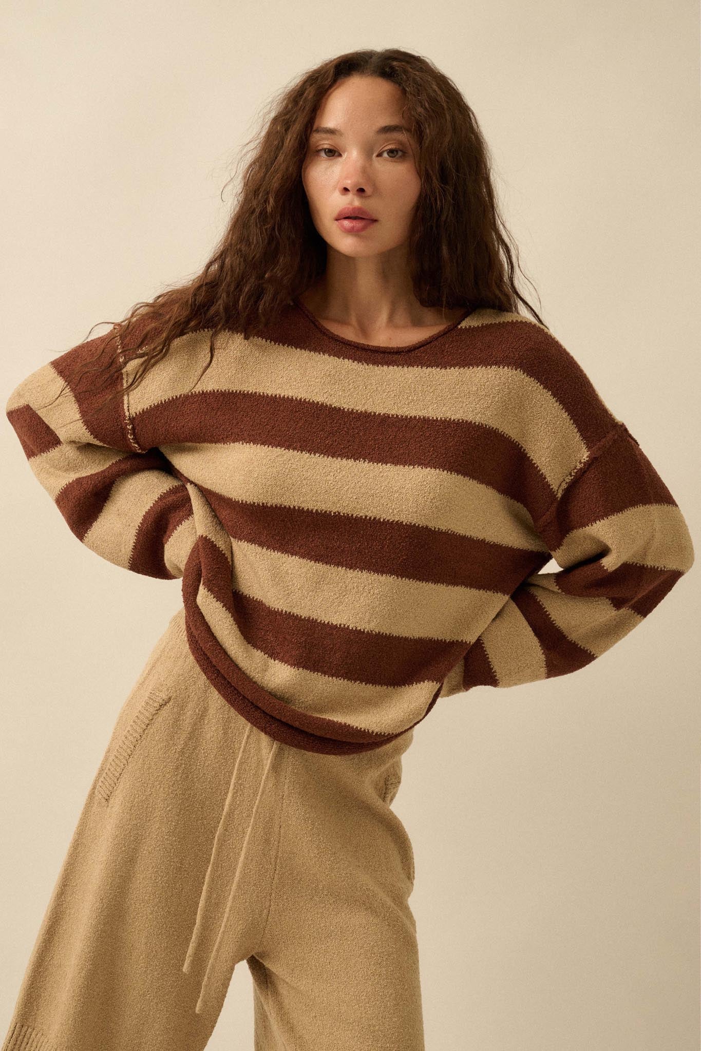 Promise the Label Striped Rolled-Edge Sweater