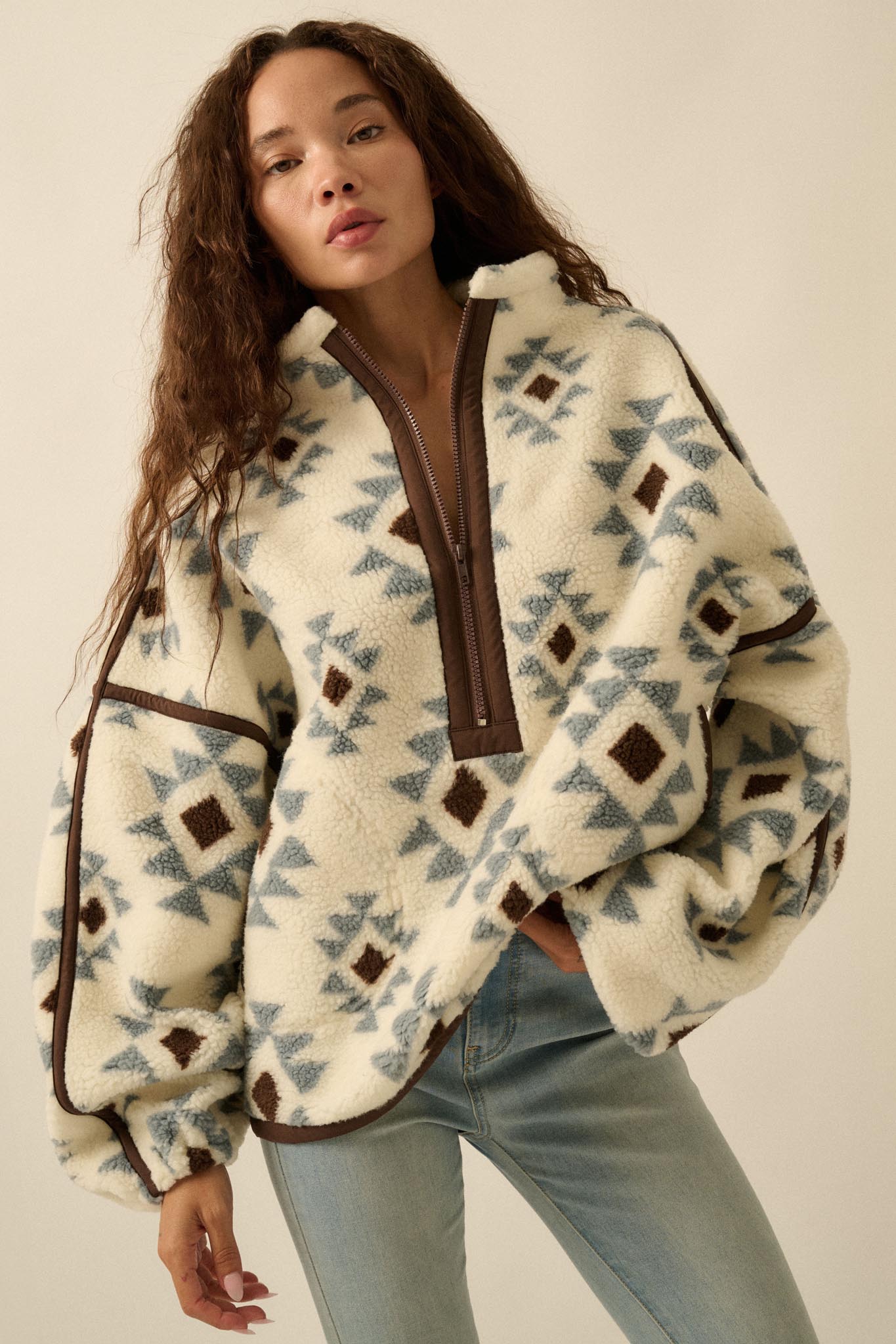 Sierra Sky Geo-Print Fleece Half-Zip Pullover