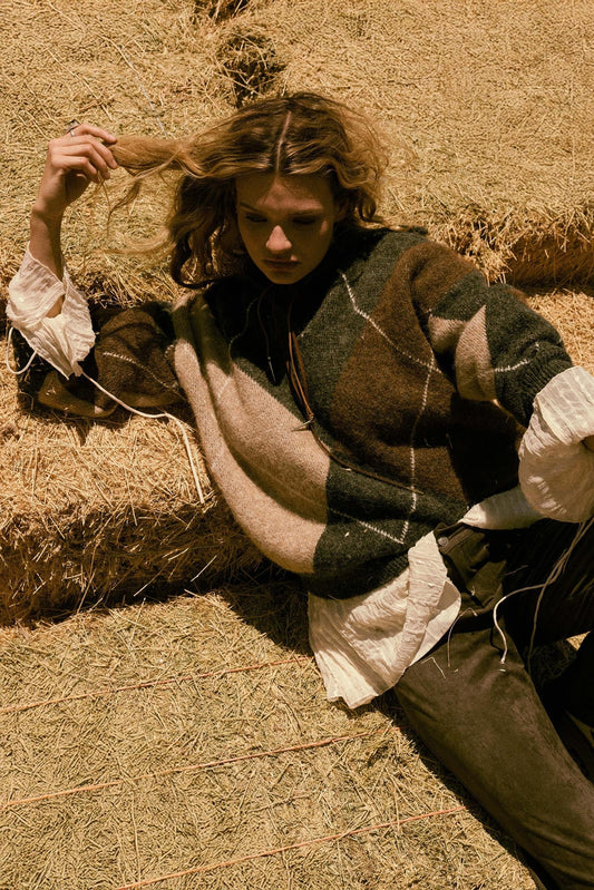 Crossing Paths Argyle Knit Collared Sweater