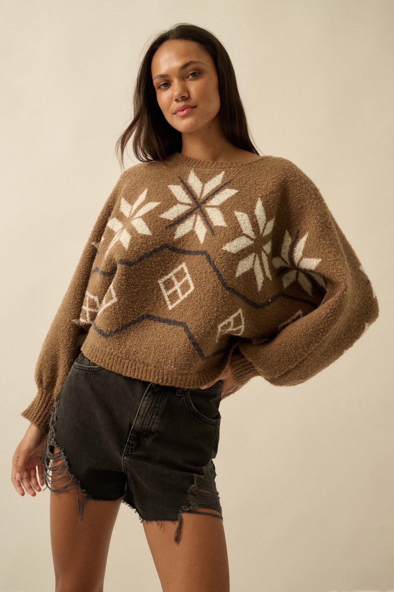 Northern Slopes Alpine-Knit Balloon Sleeve Sweater