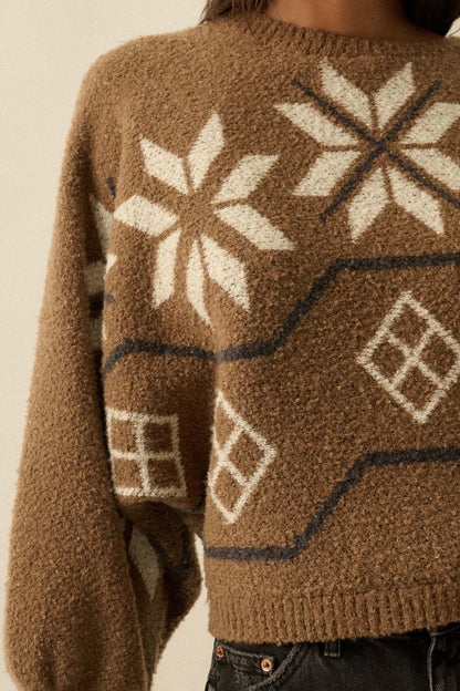 Northern Slopes Alpine-Knit Balloon Sleeve Sweater