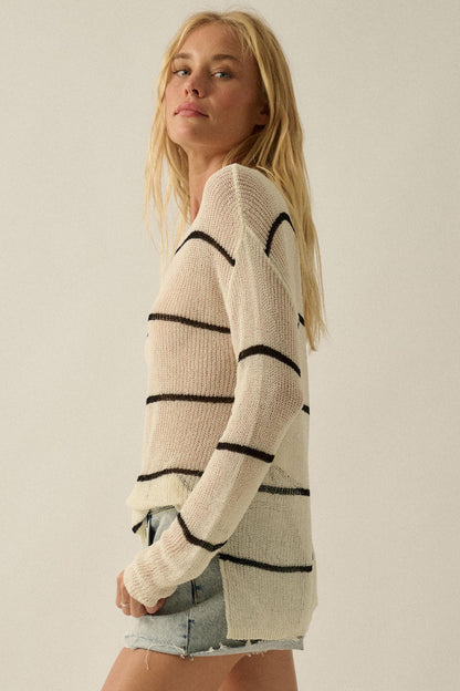 Sheer Me Out Striped Knit Loose-Fit Sweater