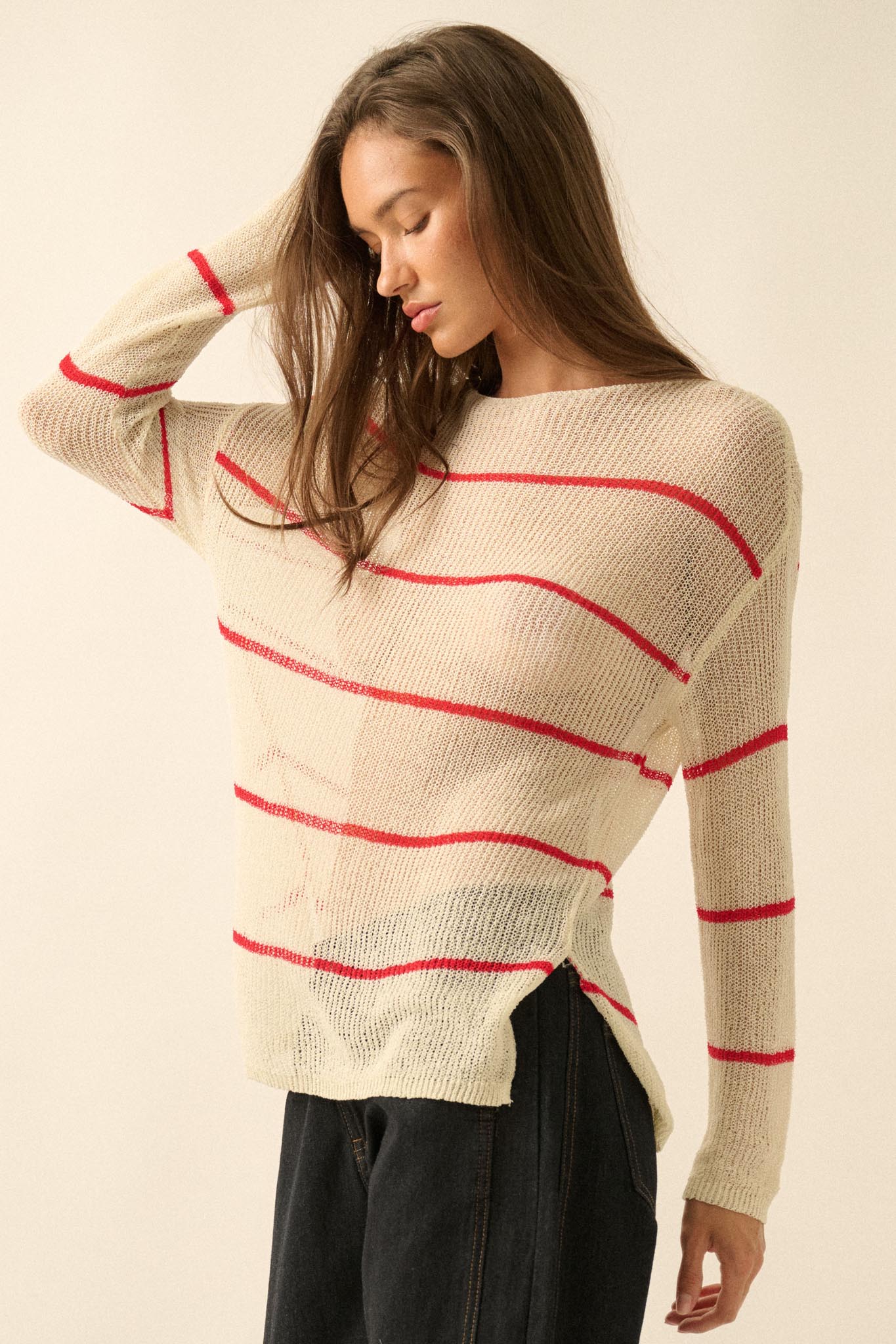 Sheer Me Out Striped Knit Loose-Fit Sweater