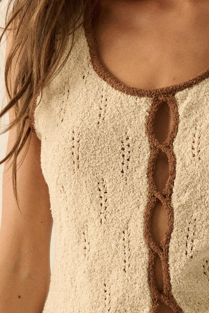 Say So Pointelle Contrast Keyhole Sweater Tank Top