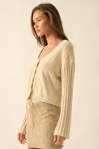Say It Again Pointelle Contrast Keyhole Sweater