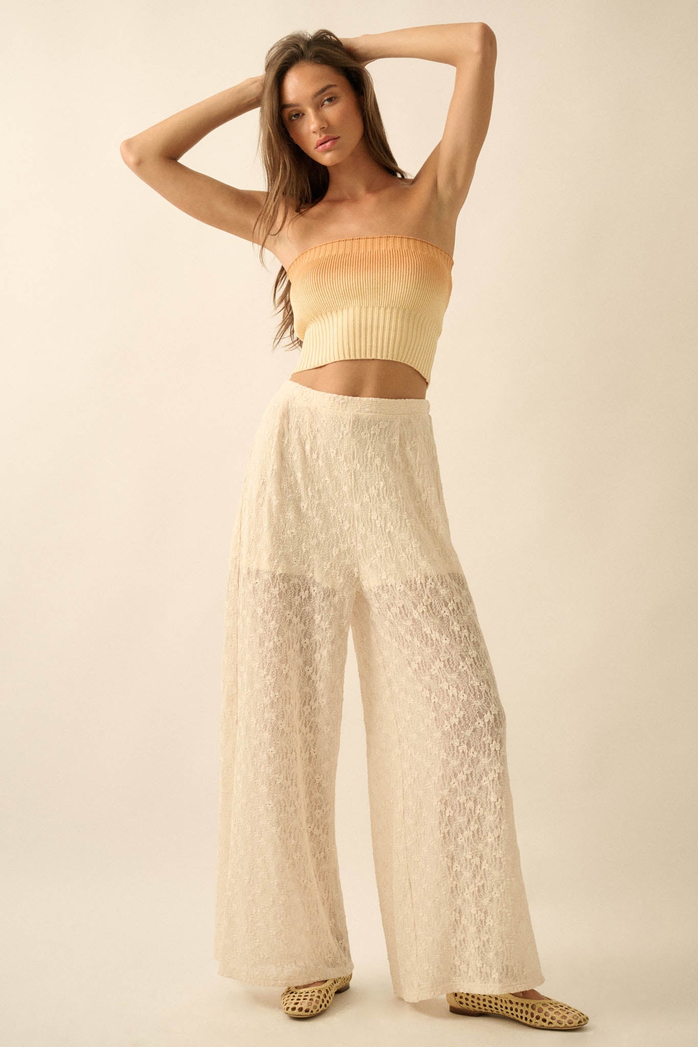 Cross Fade Ombre Ribbed Knit Strapless Tube Top