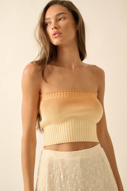 Cross Fade Ombre Ribbed Knit Strapless Tube Top