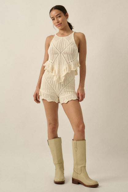 Crochet All Day Crochet-Knit Ruffle Tank Top
