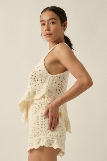 Crochet All Day Crochet-Knit Ruffle Tank Top