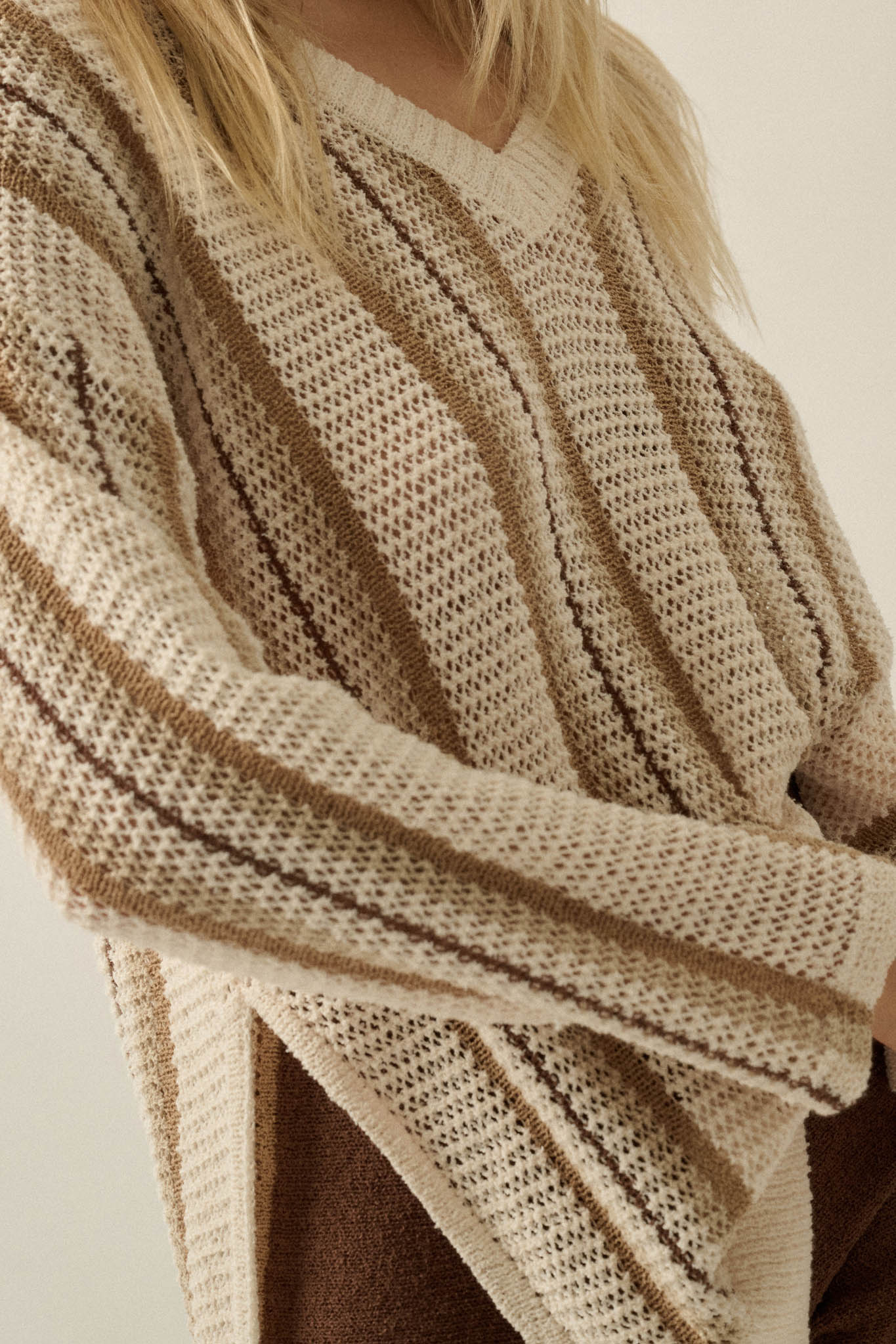 Low Tide Striped Crochet-Knit Oversize Sweater