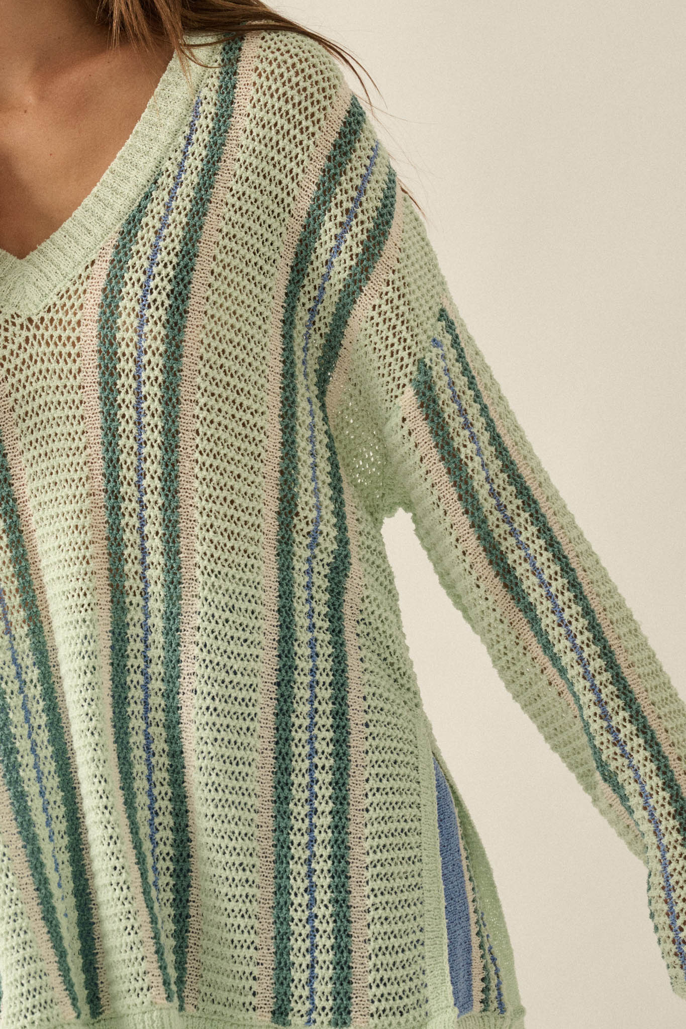 Low Tide Striped Crochet-Knit Oversize Sweater