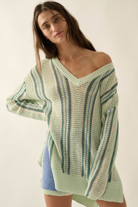 Low Tide Striped Crochet-Knit Oversize Sweater