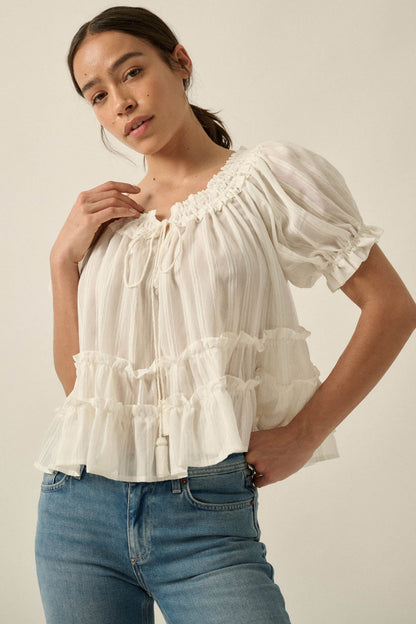 Precious Days Tonal Stripe Ruffle Babydoll Top