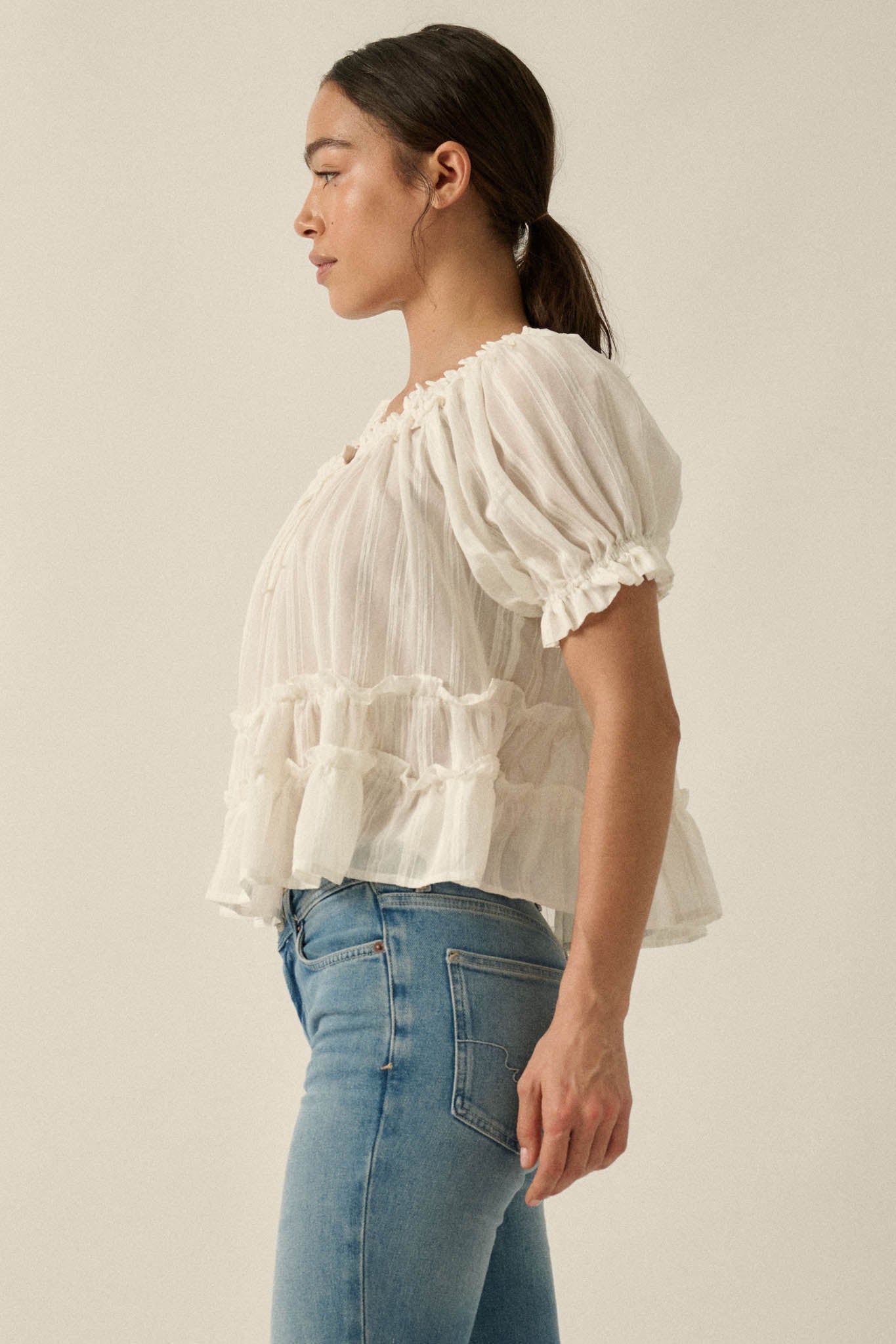Precious Days Tonal Stripe Ruffle Babydoll Top