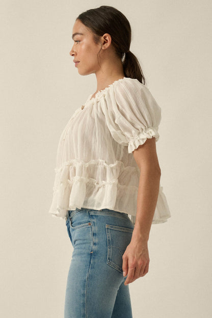 Precious Days Tonal Stripe Ruffle Babydoll Top