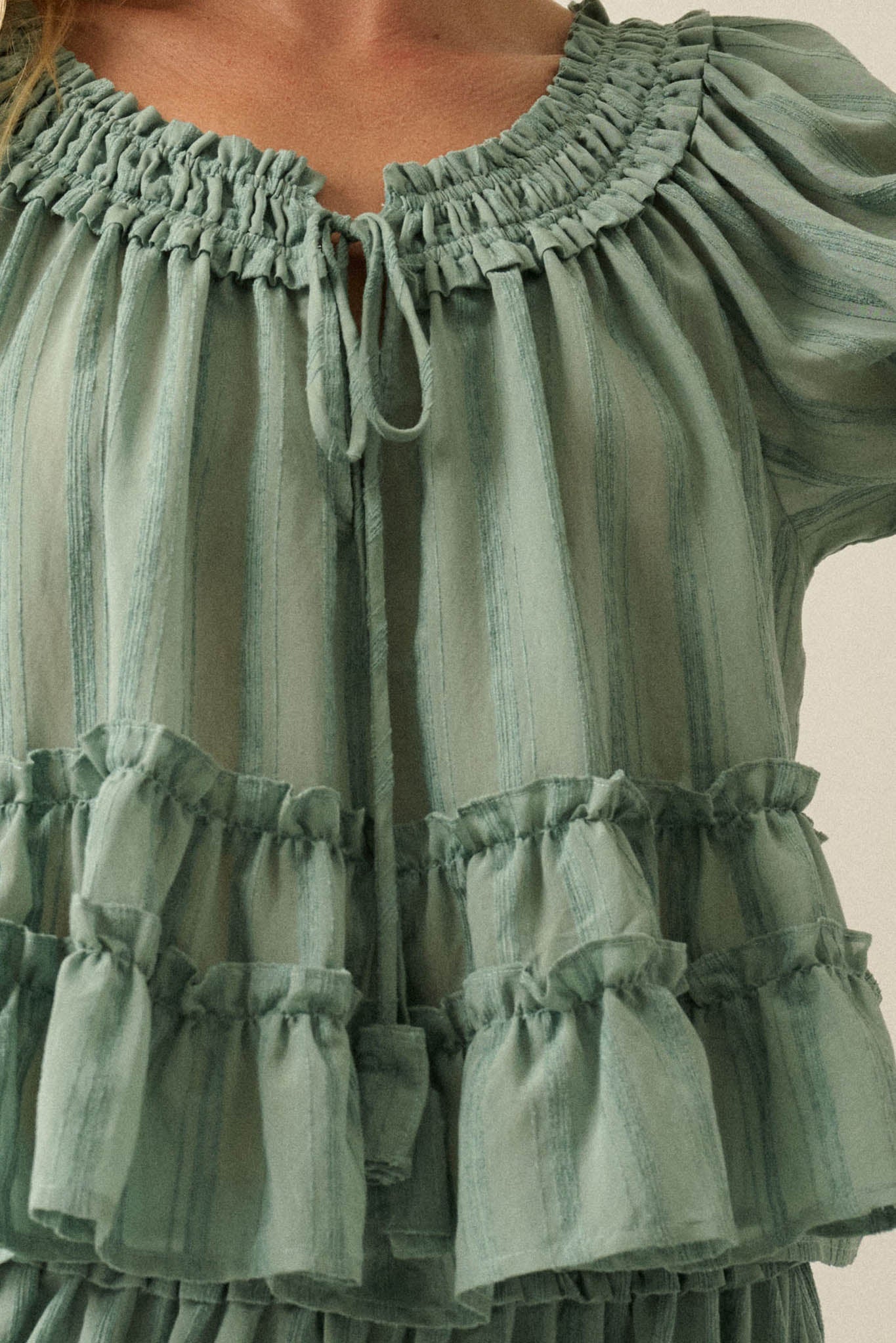 Precious Days Tonal Stripe Ruffle Babydoll Top