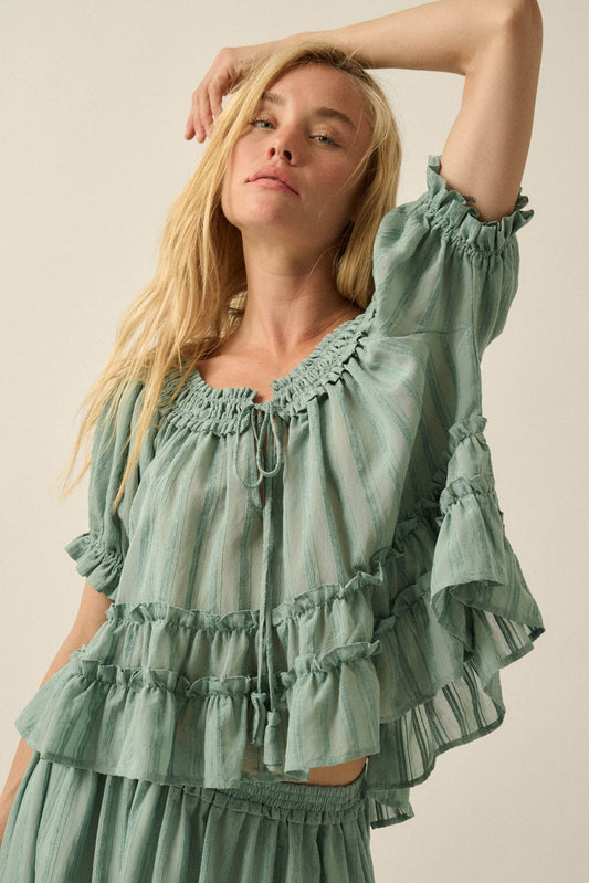 Precious Days Tonal Stripe Ruffle Babydoll Top